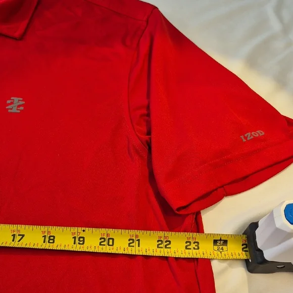 Izod Red Polo Mens Shirt with Striped Collar Short Sleeve - Picture 7 of 15